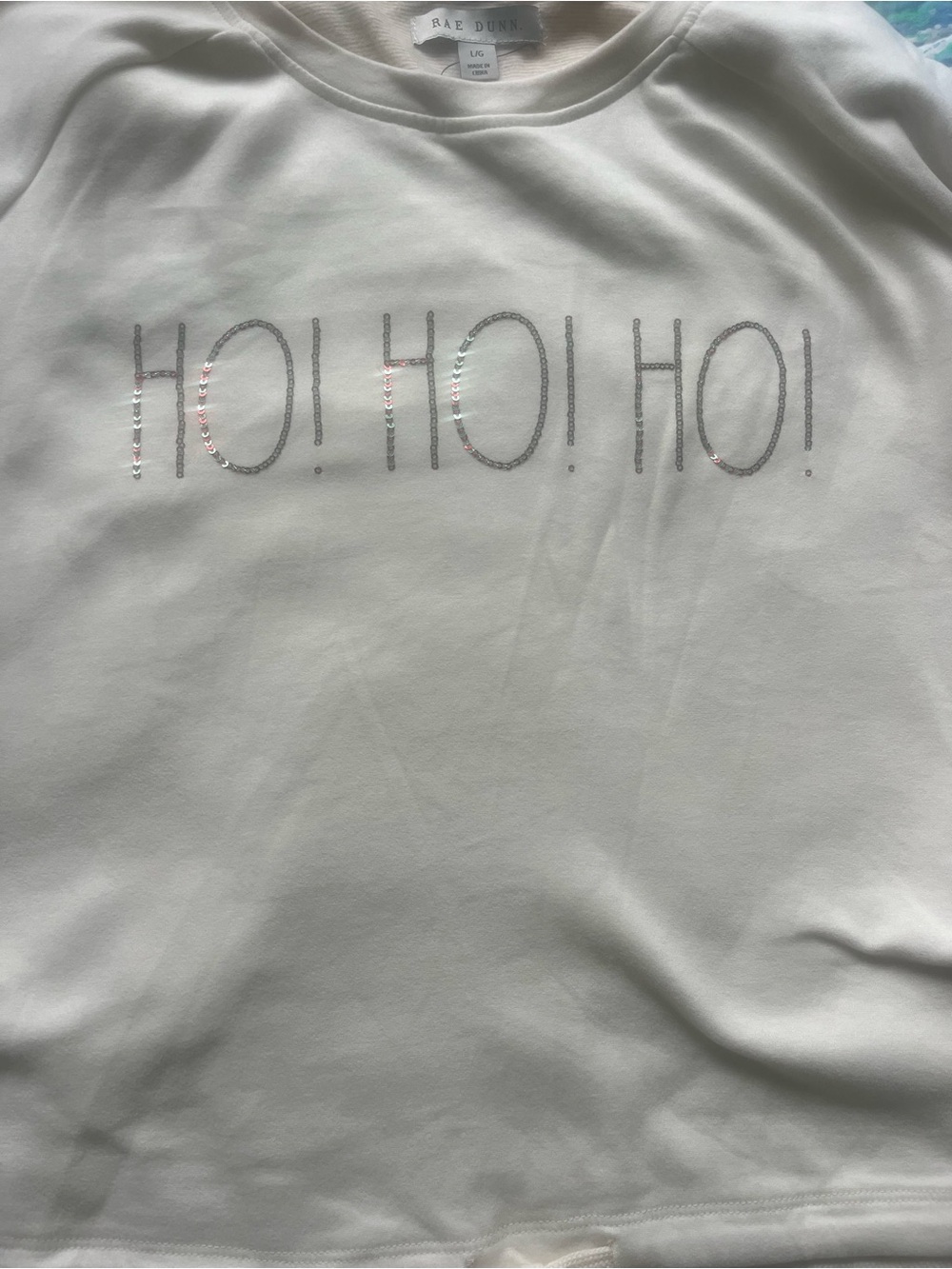 Rae Dunn two piece Cream colored HO! HO! HO!' Holiday sweatshirt and sweatpants - Picture 2 of 7